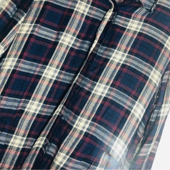 ELAN Plaid Flannel Raw Edge Button Down High Low Shirt Size Small - Picture 8 of 8